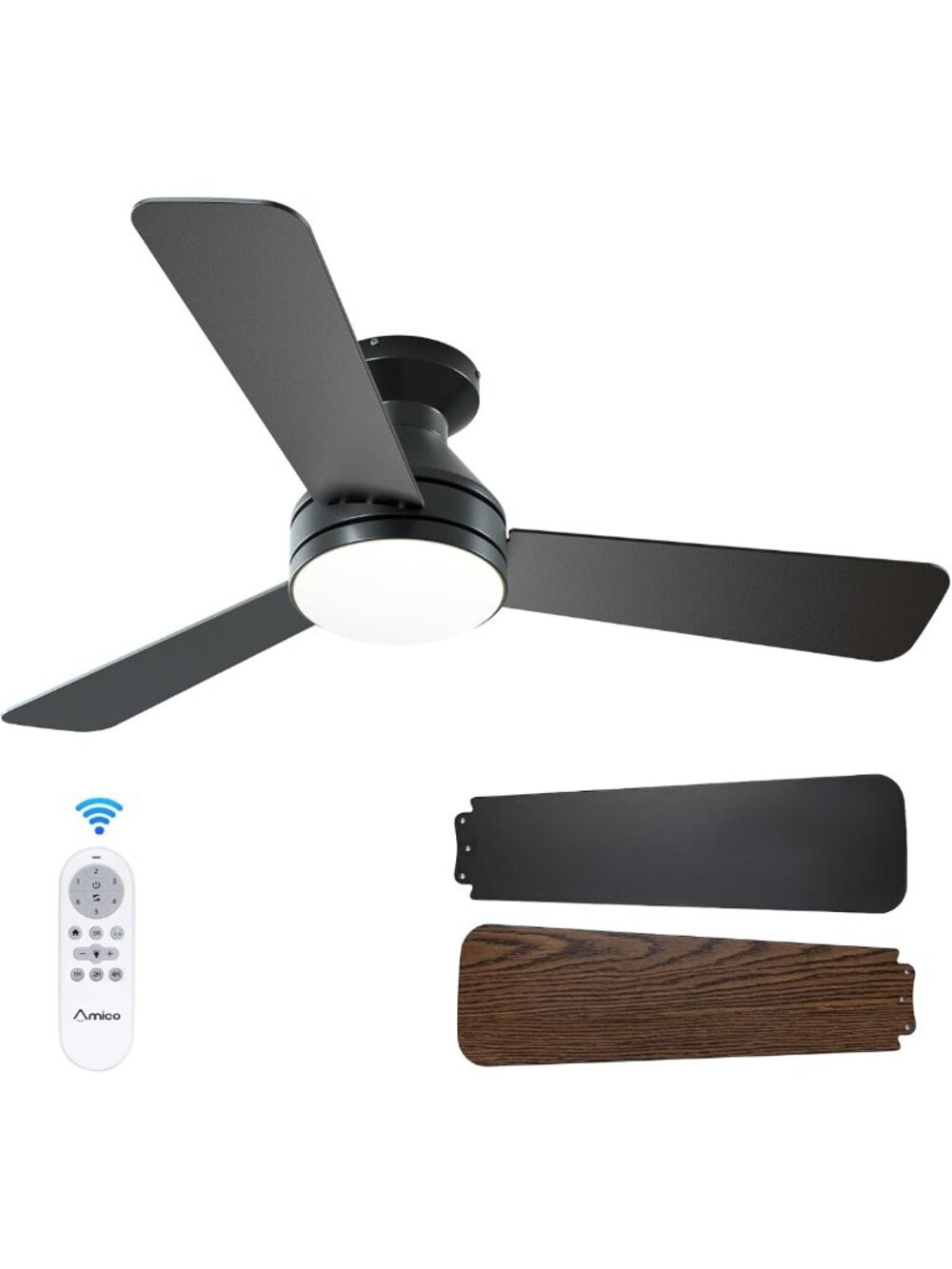 42" Black Low Profile Ceiling Fan with Lights & Remote | Dimmable, Quiet, Easy